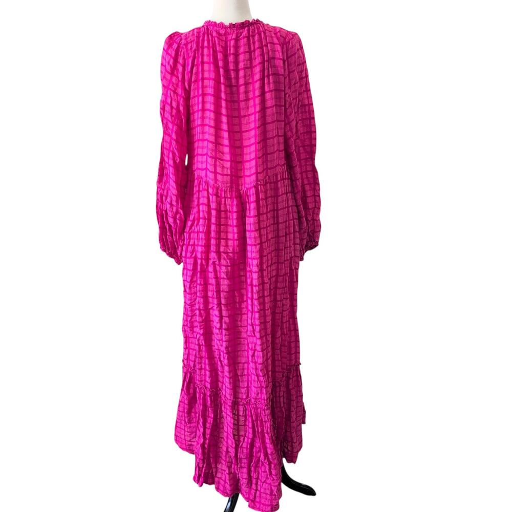 Free People Maxi Dress Womens Small Edie Hot Pink Shirtdress Ruffle Boho Whimsy - Picture 5 of 12